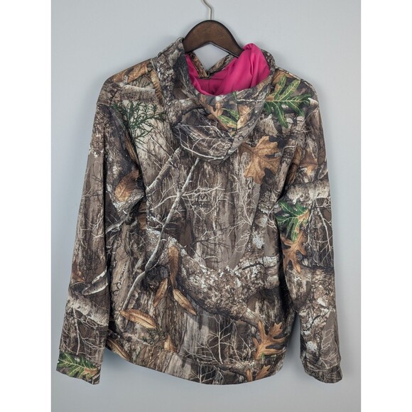 RealTree Women's XL 16-18 Performance Fleece Lined Hoodie Pink Camo Antler Print - Picture 5 of 13